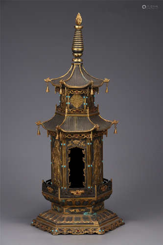 A Chinese Gilt Bronze Stupa