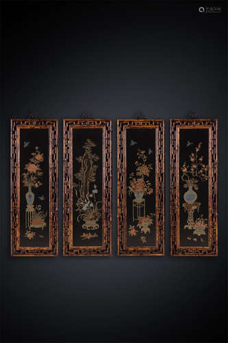 A Set of Four Chinese Carved Bamboo Hanging Screens