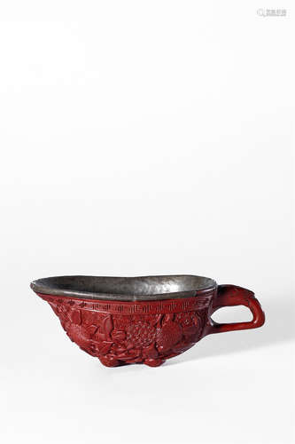 A Chinese Carved Tixi Lacquer Cup