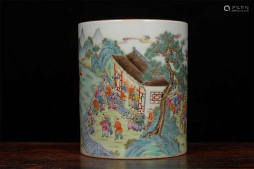 A Chinese Famille-Rose Porcelain Brush Pot