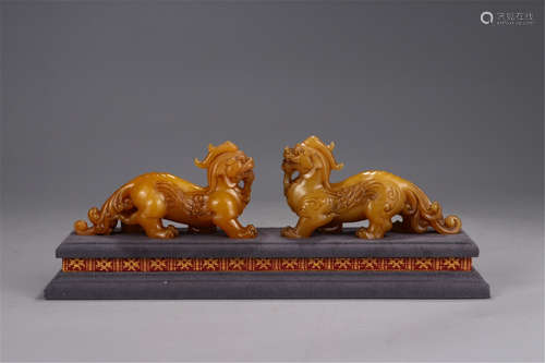 A Pair of Chinese Carved Stone Decorations