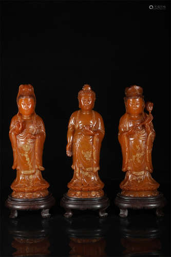 A Set of Chinese Carved Stone Figure of Buddha