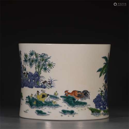 A Chinese Dou-Cai Porcelain Brush Pot