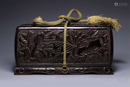 A Chinese Carved Hardwood Box with Cover