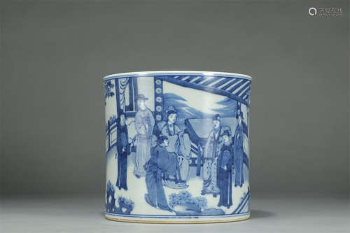 A Chinese Blue and White Porcelain Brush Pot