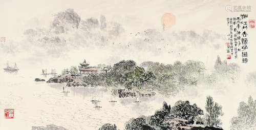 徐照海 丙戌（2006年）作 湘江北去橘子洲头 镜片 设色纸本
