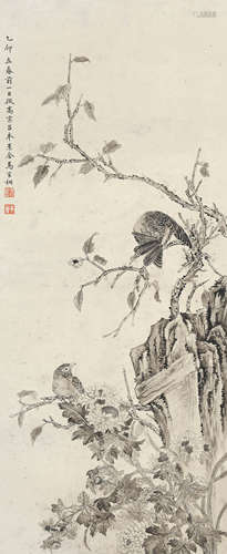 马家桐 乙卯（1915年）作 花鸟 立轴 水墨纸本