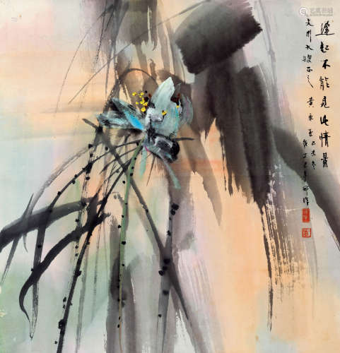 黄永玉 丁巳（1977年）作 迟起不能见此情景 立轴 设色纸本
