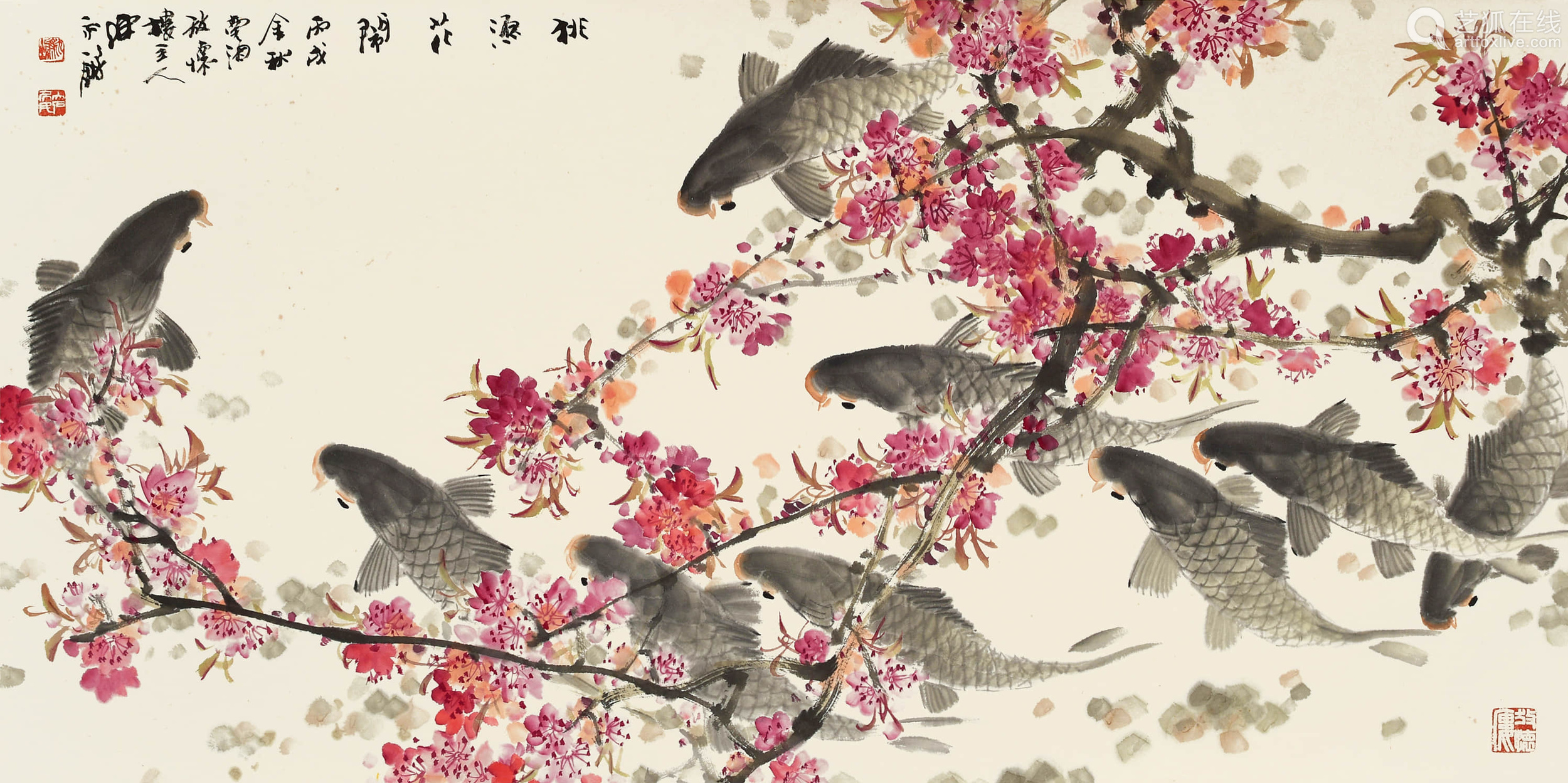 陈永锵 丙寅(1986年)作 桃源花开 镜片 设色纸本