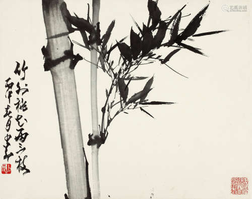 赵少昂 丙申（1956年）作 墨竹 镜片 水墨纸本