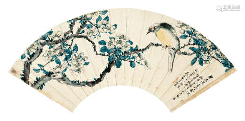 李必昌 辛巳（1881年）作 梨花深处扇面 镜片 设色纸本
