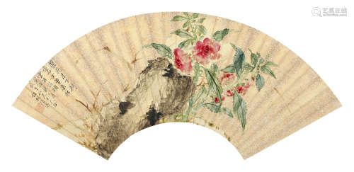 陆侣松 庚戌（1910年）作 花卉扇面 镜片 设色笺本