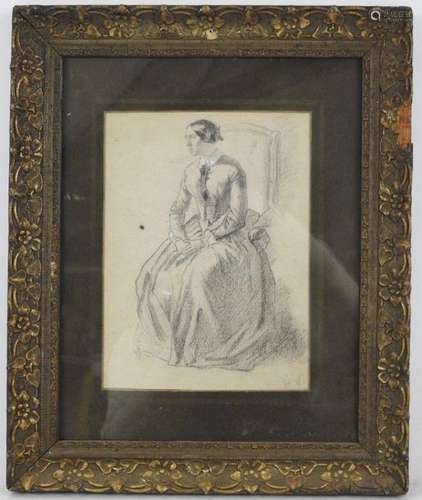 Ecole du XIXème siècle. Femme assise. Dessin. Mono…