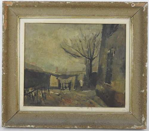 Ecole du XXème Paysage d'hiver. Huile sur carton. …