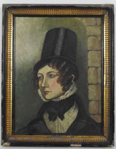 C. DE MAS ?. Portrait d'une femme au chapeau. Huil…