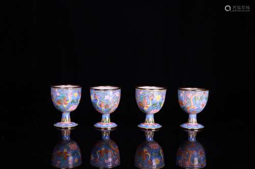 A Set of Enameled Phoenix Cups