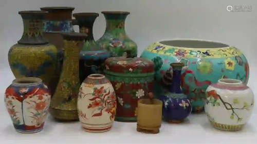 Assorted Group of Asian Porcelains and Cloisonne.