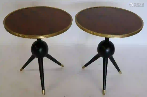 Midcentury Pair Of Ebonised Pedestal Tables