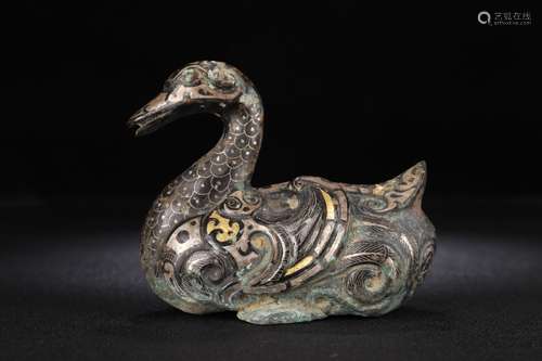 Gold and Silver Bronze Duck Ornament