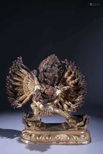 Gilt Bronze Yamantaka and Vajravetali Statue