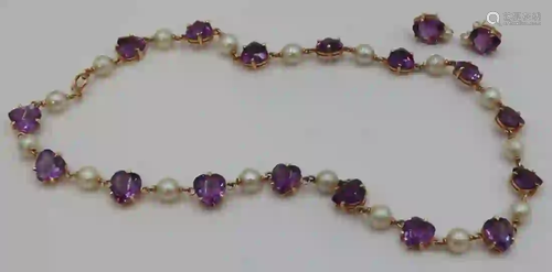 JEWELRY. 14kt Gold, Amethyst, and Pearl Suite.