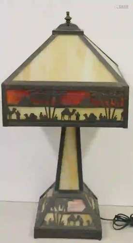 Arts And Crafts Slag Glass Table Lamp