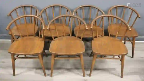 Thonet Midcentury Set Of 8 Curved & Spindle Back