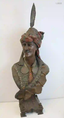 Antique Patinated Metal Bust Of A Gentleman In