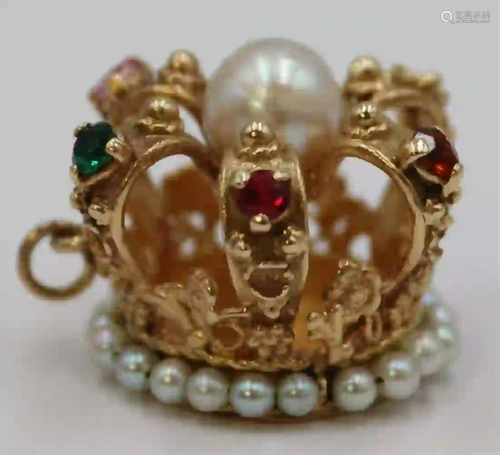 JEWELRY. 14kt Gold, Pearl and Colored Gem Crown