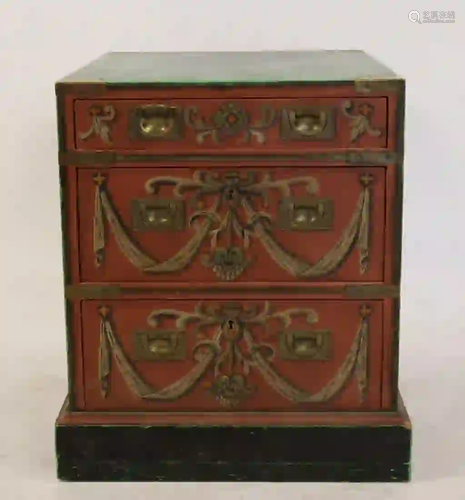 Antique Paint Decorated Campaign Style Chest With