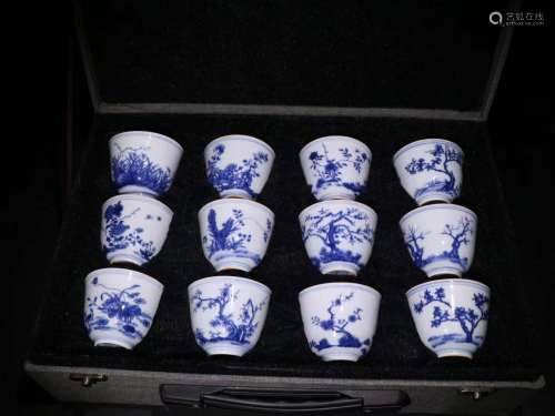 Twelve Blue and White Cups