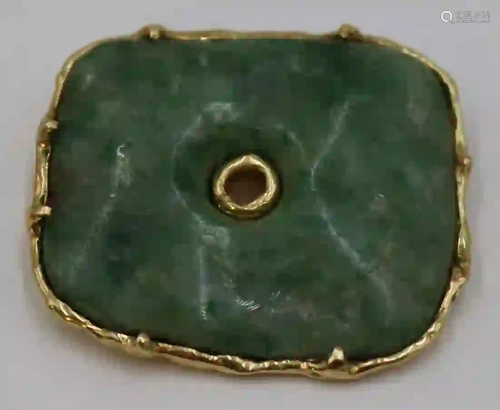 Signed Lore 18kt Gold and Jade Pendant or Brooch.