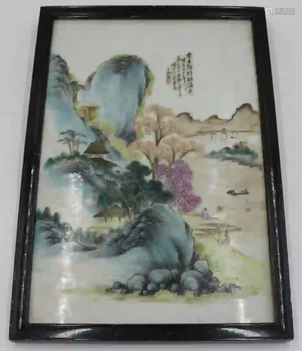 Signed Chinese Porcelain Landscape Plaque.