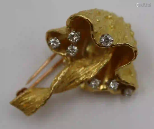 JEWELRY. Signed 18kt Gold and Diamond Mushroom