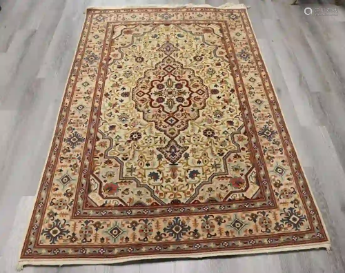 Vintage & Finely Hand Woven Persian Silk Carpet.