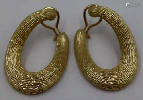 JEWELRY. Pair of Signed 14kt Gold Hoop Ear Clips.