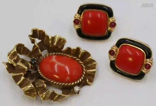 JEWELRY. Assorted Gold Coral Jewelry Grouping.