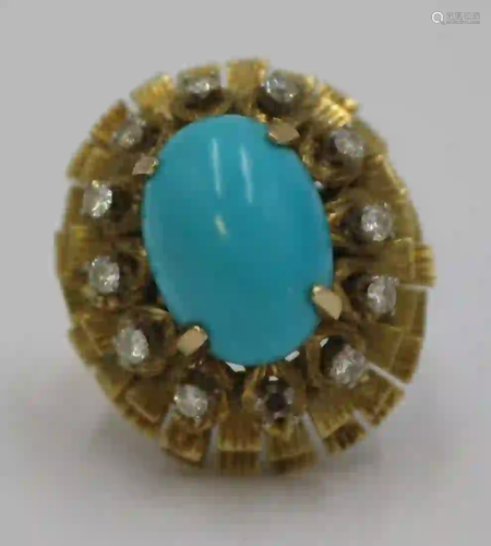 JEWELRY. Signed 14kt Gold, Turquoise, and Diamond