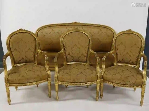 Antique Louis XV Style Upholstered Parlor Set.