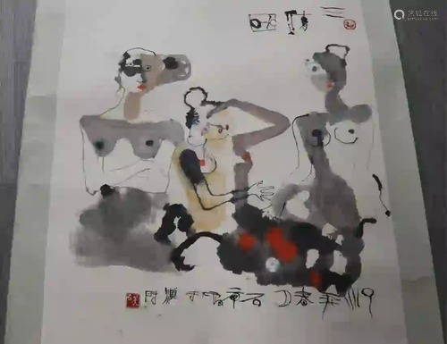 Contemporary Chinese Painting of 3 Female Nudes.