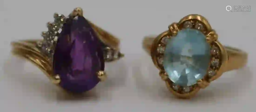 JEWELRY. (2) Colored Gem, Diamond, and Gold Rings.