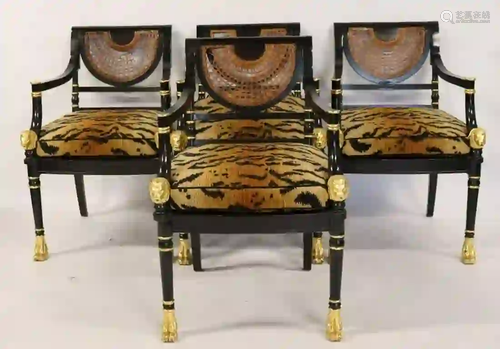 4 Carved, Ebonized And Gilt Decorated Chairs