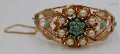 JEWELRY. 14kt Rose Gold, Turquoise, Enamel & Pearl