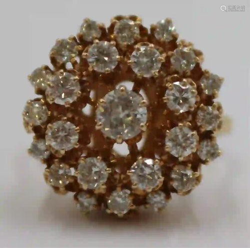 JEWELRY. Signed 14kt Gold and Diamond Cluster Ring