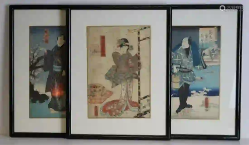 Grouping of (3) Signed Japanese Prints.