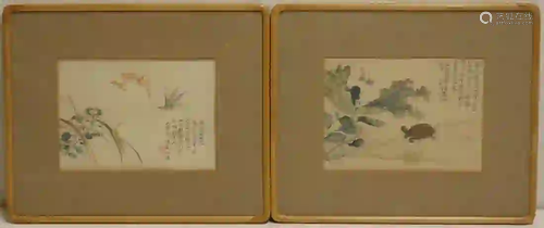 Pair of Signed Chinese Watercolors of Animals,