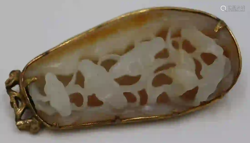 Carved Russet Jade Pendant with Moths.