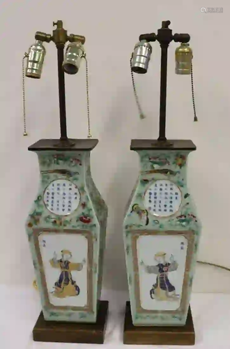 Pair of Enamel Decorated Celadon Style Chinese