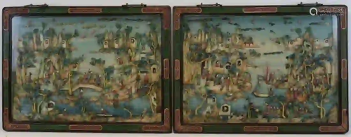 Pair of Framed Antique Chinese Dioramas.