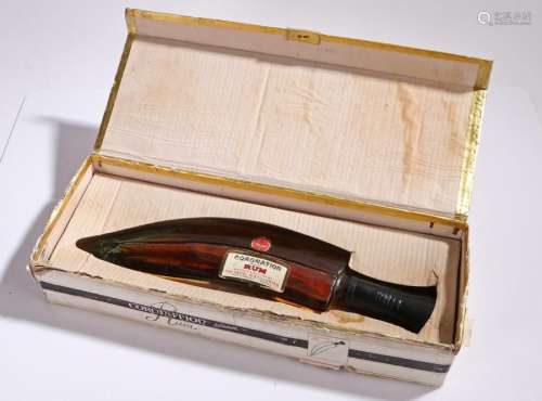 Nepal Coronation Special Rum, housed in a kukri form bottle, housed in original box